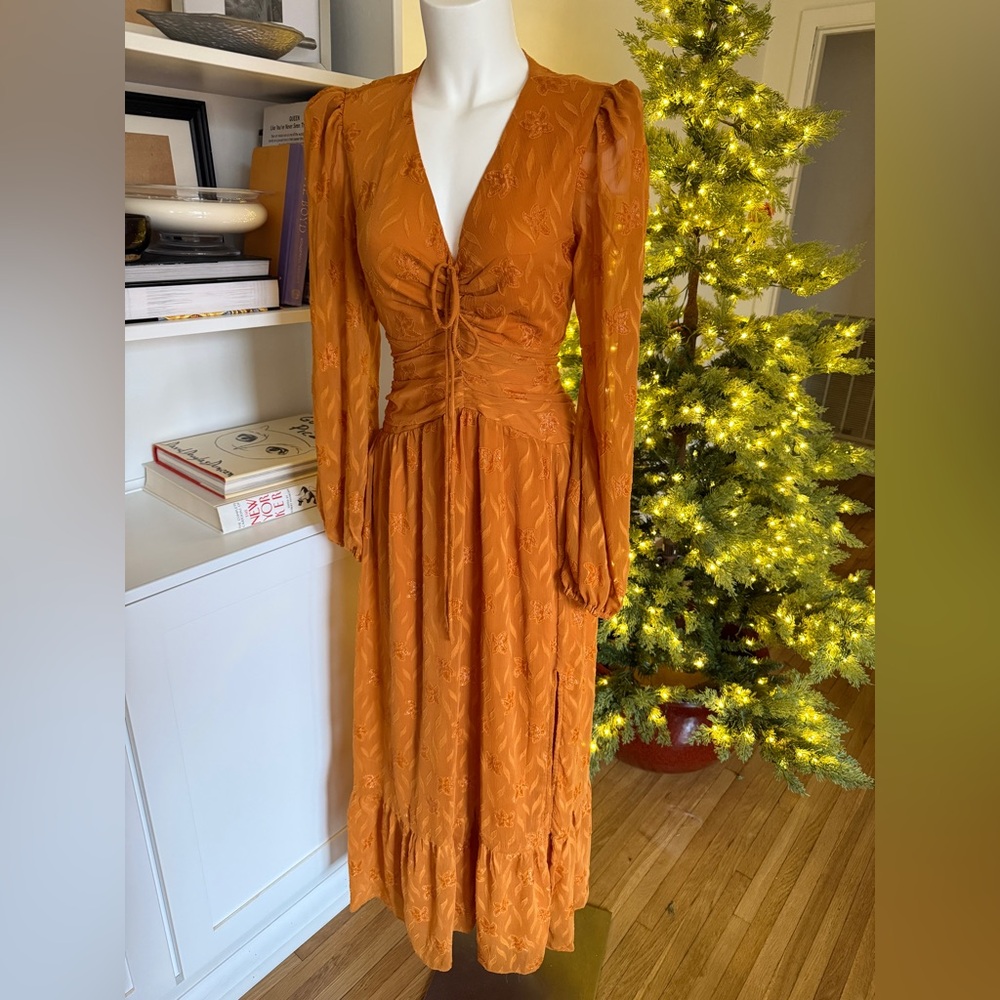 Elegant Orange Long Sleeve Dress